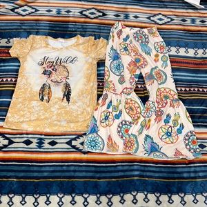 EUC Boutique girls Stay Wild Dream Catcher bell bottom pant set